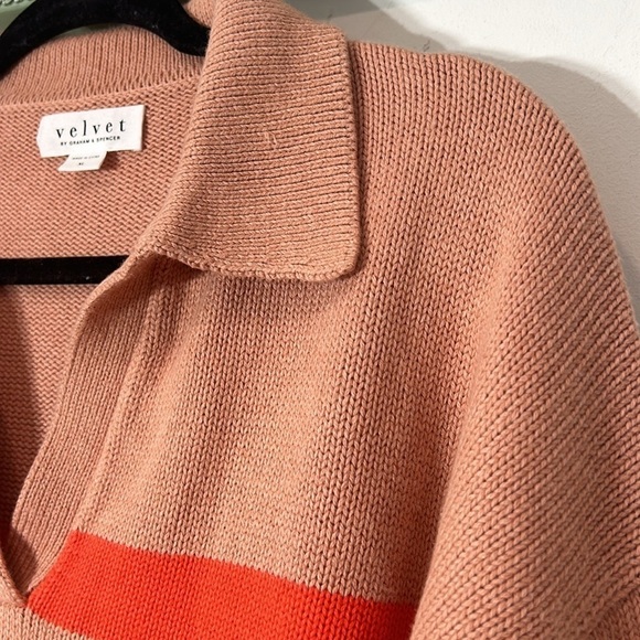 VELVET BY GRAHAM & SPENCER Women's Lucie Cotton Cashmere Striped Polo Sweater XL - Picture 6 of 9